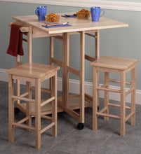 Load image into Gallery viewer, Suzanne 3-Pc Space Saver Set, NaturalTable top opened size is 27.3&quot;W x 29.6&quot;D.  Closed position measures 29.6&quot;W x15.4&quot;D x 32.75&quot;H.
