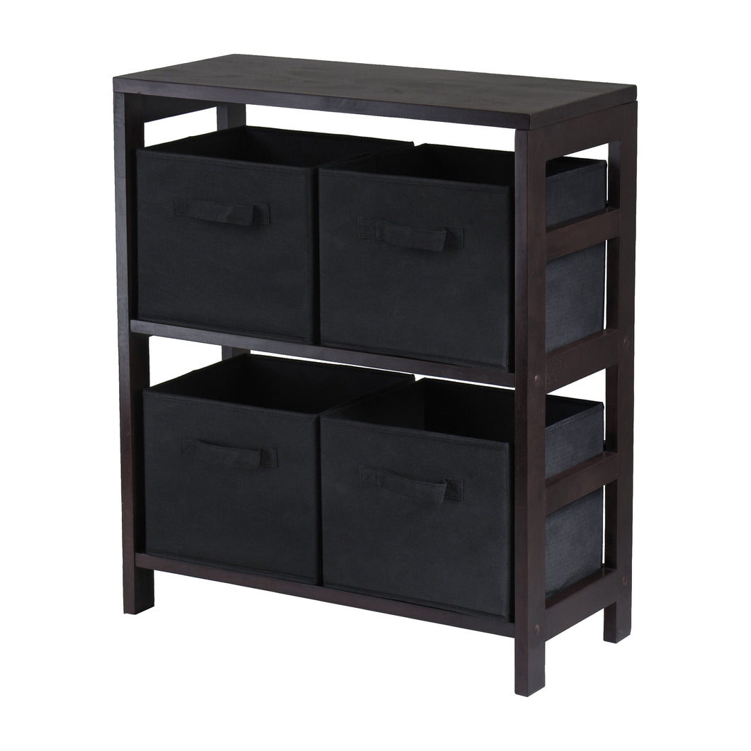 Capri 5-Pc Storage Shelf with 4 Foldable Fabric Baskets, Espresso and BlackOpen designed 2-section shelf assembled size is 25.2