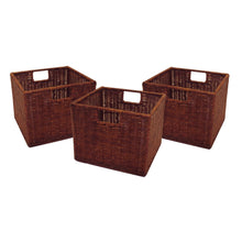 Load image into Gallery viewer, Leo 3-Pc Wicker Basket Set, Small, Walnut RattanThis set comes with 3 small size baskets with opening of 11&quot;W x 10&quot;D x 9&quot;H.
