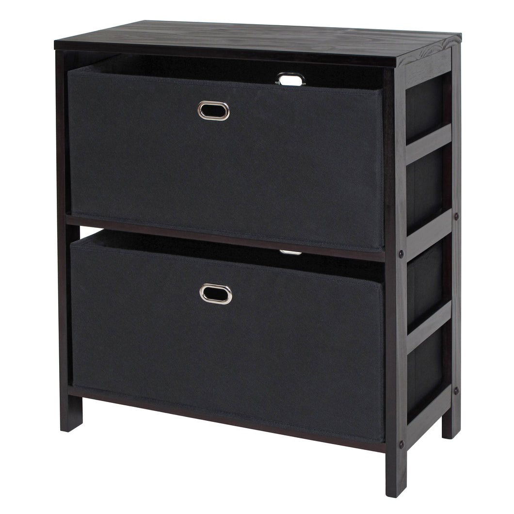 Torino 3-Pc Storage Shelf with 2 Foldable Fabric Baskets, Espresso and BlackShelf unit made of Solid Wood