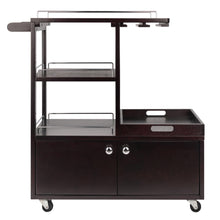 Load image into Gallery viewer, Galen Entertainment Cart, EspressoOverall size of 34.25&quot;W x 16.77&quot;D x 34.37&quot;H.  Cart top serving surface is 24&quot;W x 14.89&quot;D.
