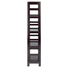 Load image into Gallery viewer, Leo 4-Tier Storage Shelf, EspressoOpen airy 4-Section shelf assembled size is 13.39&quot;W x 11.22&quot;D x 54.80&quot;H.  Shelf clearance is 12&quot;.
