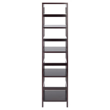 Load image into Gallery viewer, Leo 4-Tier Storage Shelf, EspressoOpen airy 4-Section shelf assembled size is 13.39&quot;W x 11.22&quot;D x 54.80&quot;H.  Shelf clearance is 12&quot;.
