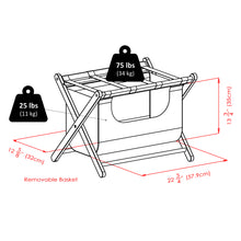 Load image into Gallery viewer, Dora Luggage Rack with Fabric Basket, EspressoConstructed of Solid Wood
