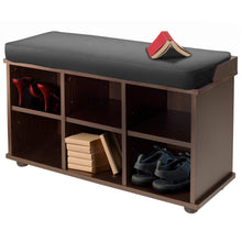 Load image into Gallery viewer, Townsend Storage Bench with Seat Cushion, Espresso and BlackOverall Bench size is 33.70&quot;W x 12.52&quot;D x 19.17&quot;D.  Canvas Cushion Seat is 32.3&quot;W x 11.8&quot;D x 2&quot;H.
