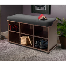 Load image into Gallery viewer, Townsend Storage Bench with Seat Cushion, Espresso and BlackOverall Bench size is 33.70&quot;W x 12.52&quot;D x 19.17&quot;D.  Canvas Cushion Seat is 32.3&quot;W x 11.8&quot;D x 2&quot;H.
