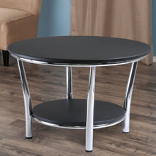 Load image into Gallery viewer, Maya Round Coffee Table, Black and Metal Round Coffee Table has 29.33&quot; x 18.70&quot; High. Bottom shelf of 19.60&quot; diameter.
