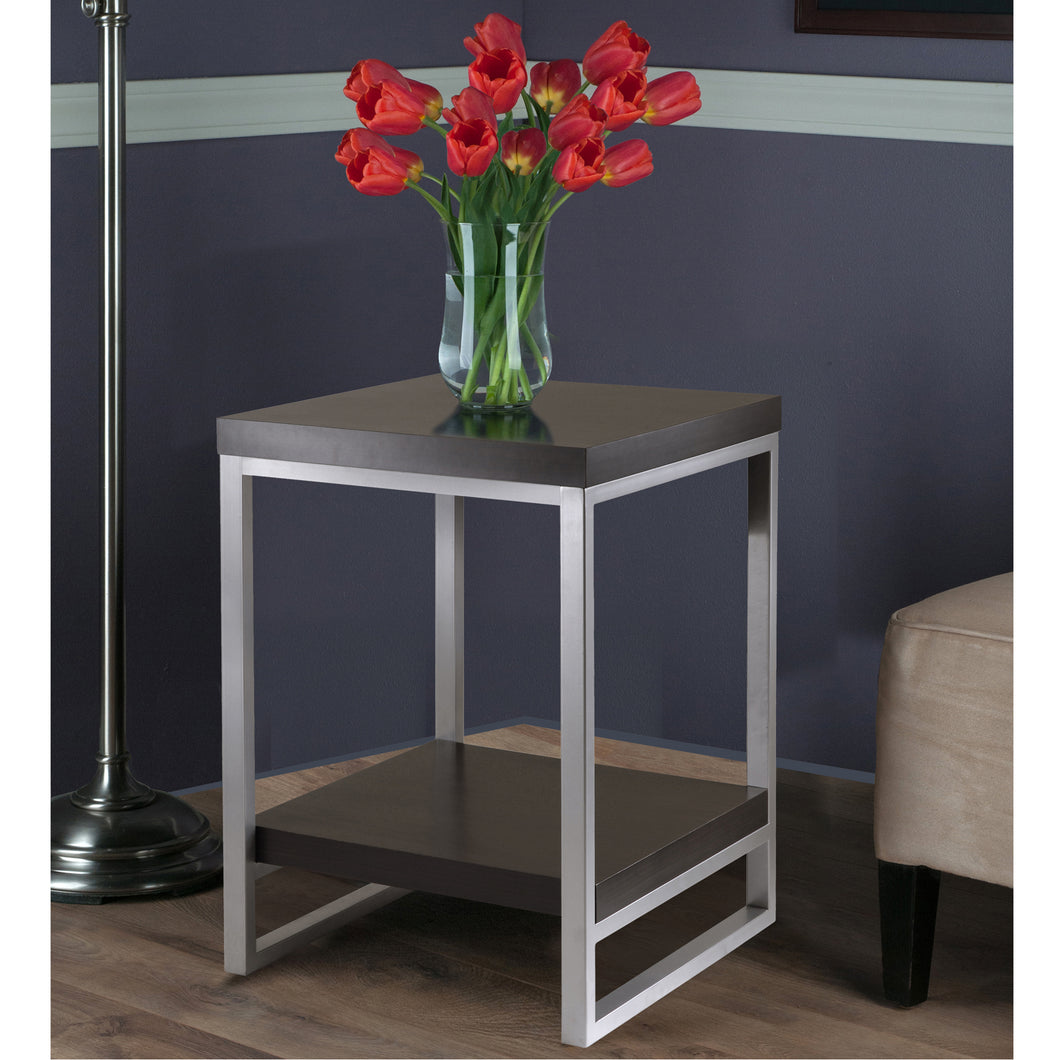 Jared End Table, Gray and EspressoOverall End Table size is 18