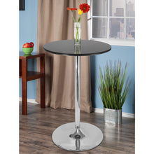 Load image into Gallery viewer, Spectrum 28&quot; Round Pub Table, Black and ChromeWood Veneer Top, MDF,  round table top has surface of 28.74&quot; diameter and stands at 40.16&quot; High.
