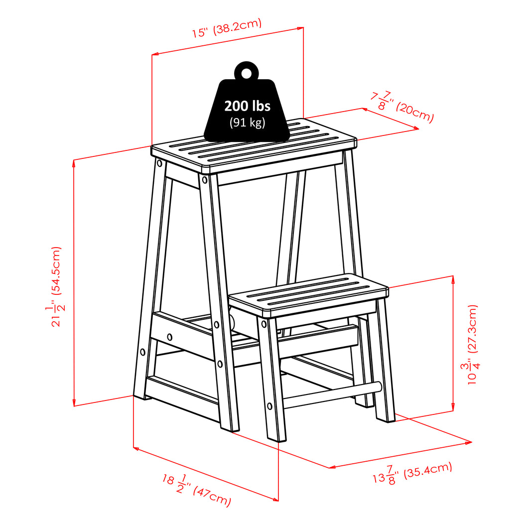 Ascend Step Stool, WalnutStep Stool open assembled size is 15