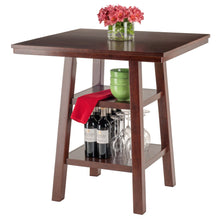 Load image into Gallery viewer, Orlando High Table with Shelves, WalnutThe overall size of the table is 33.8&quot;W x 33.8&quot;D x 36&quot;H.
