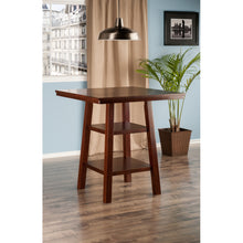 Load image into Gallery viewer, Orlando High Table with Shelves, WalnutThe overall size of the table is 33.8&quot;W x 33.8&quot;D x 36&quot;H.
