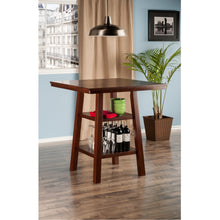 Load image into Gallery viewer, Orlando High Table with Shelves, WalnutThe overall size of the table is 33.8&quot;W x 33.8&quot;D x 36&quot;H.
