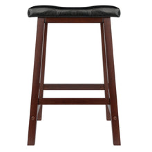 Load image into Gallery viewer, Mona Cushion Saddle Seat Counter Stool, Black and WalnutStool assembled size is 17.48&quot;W x 14.47&quot;D x 24.84&quot;H
