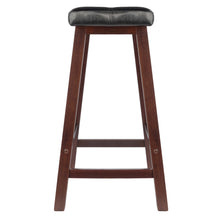 Load image into Gallery viewer, Mona Cushion Saddle Seat Counter Stool, Black and WalnutStool assembled size is 17.48&quot;W x 14.47&quot;D x 24.84&quot;H
