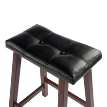 Load image into Gallery viewer, Mona Cushion Saddle Seat Counter Stool, Black and WalnutStool assembled size is 17.48&quot;W x 14.47&quot;D x 24.84&quot;H
