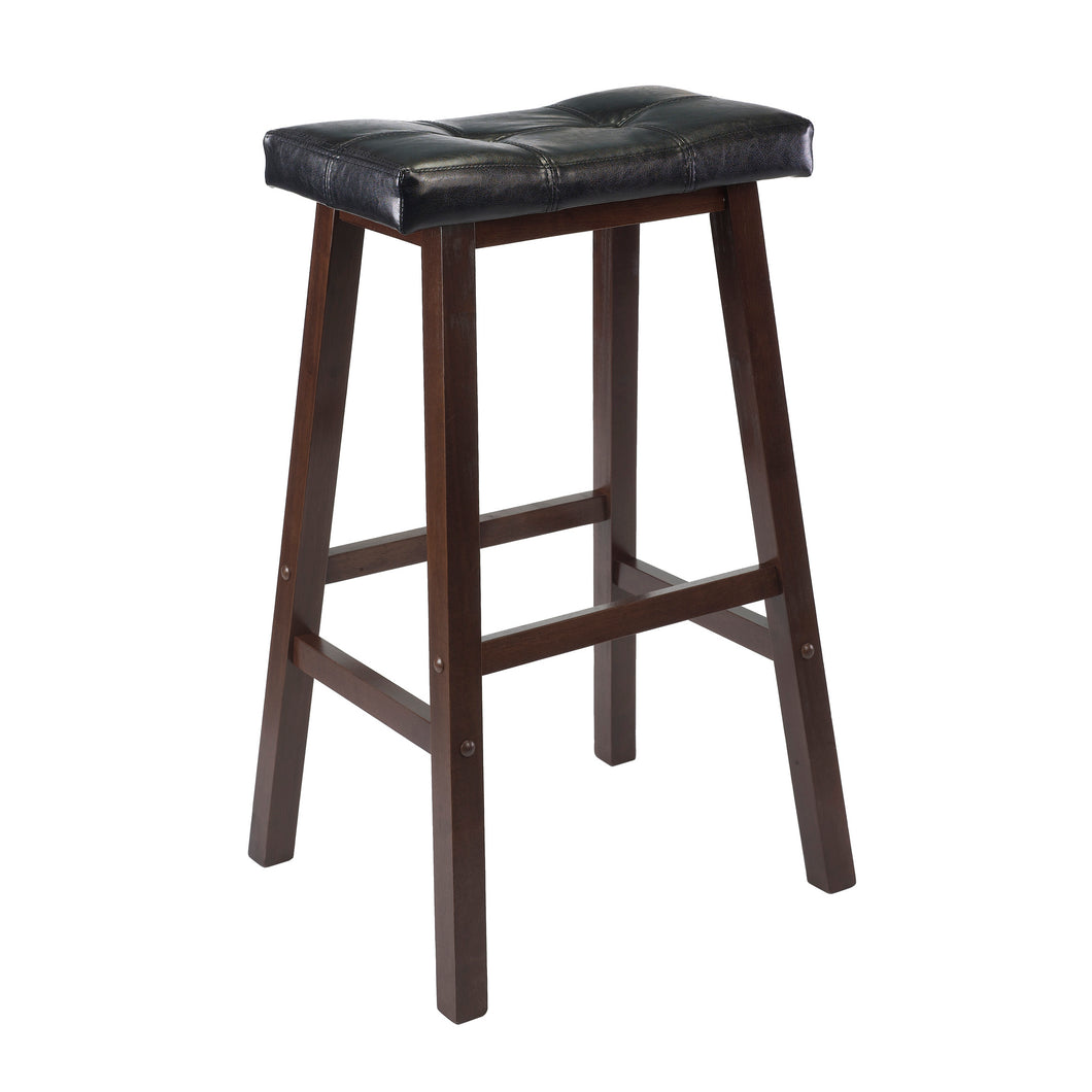 Mona Cushion Saddle Seat Bar Stool, Black and WalnutStool assembled size is 17.93