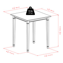 Load image into Gallery viewer, Kingsgate 3-Pc High Dining Table with Saddle Seat Bar Stools, WalnutTable is square; assembled size is 33.86&quot;W x 33.86&quot;D x 38.90&quot;H.
