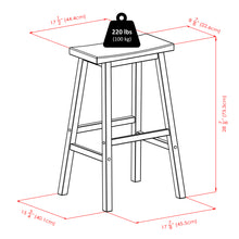 Load image into Gallery viewer, Kingsgate 3-Pc High Dining Table with Saddle Seat Bar Stools, WalnutTable is square; assembled size is 33.86&quot;W x 33.86&quot;D x 38.90&quot;H.
