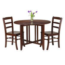 Load image into Gallery viewer, Alamo 3-Pc Drop Leaf Table with Ladder-back Chairs, WalnutAlamo Round Table fully opens at 42&quot; x 29&quot; Tall.  Each Drop leaf is 42&quot;Wide by 14.87&quot; Deep.
