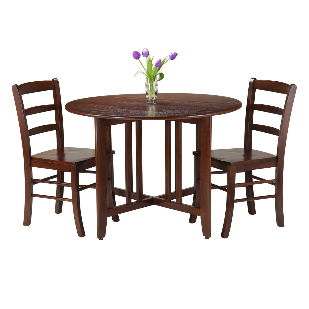 Alamo 3-Pc Drop Leaf Table with Ladder-back Chairs, WalnutAlamo Round Table fully opens at 42