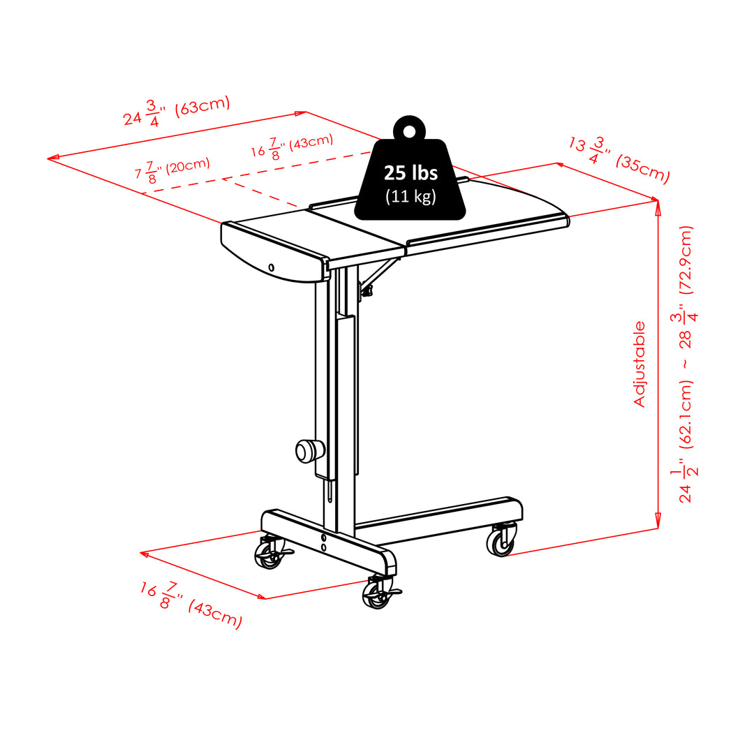 Olson Adjustable Laptable Cart, WalnutLap Cart has 24.80