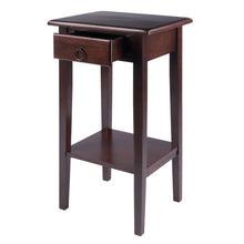 Load image into Gallery viewer, Regalia Accent, Side Table, WalnutOverall Accent Table size is 17&quot;W x 14&quot;D x 29.50&quot;H.  One drawer inside dim 7.87&quot;W x 9.84&quot;D x 2.64&quot;H.
