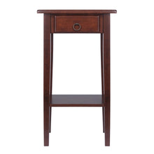 Load image into Gallery viewer, Regalia Accent, Side Table, WalnutOverall Accent Table size is 17&quot;W x 14&quot;D x 29.50&quot;H.  One drawer inside dim 7.87&quot;W x 9.84&quot;D x 2.64&quot;H.
