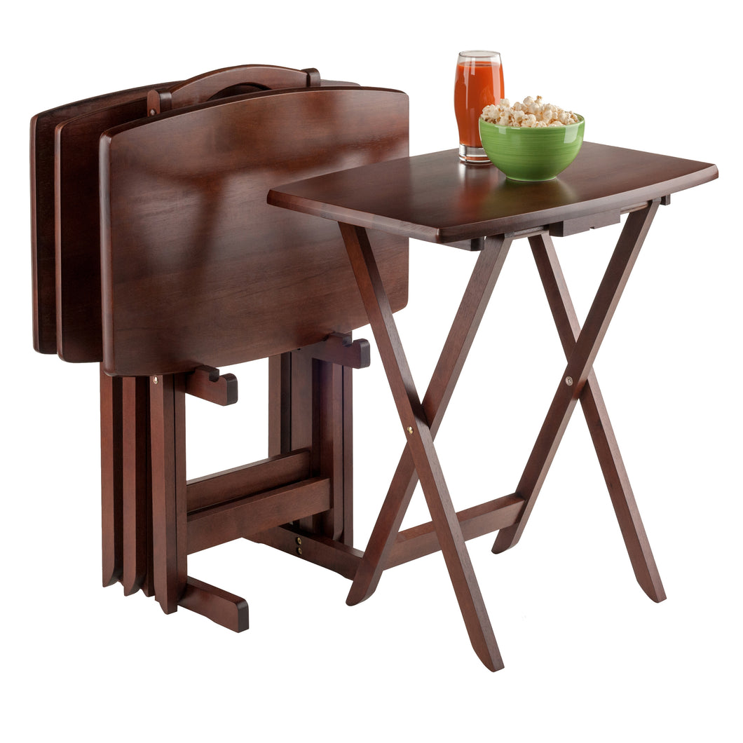 Darryl 5-Pc Snack Table Set, Oversize, WalnutEach set consists of 4 TV tables and a Storage Stand.