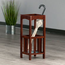 Load image into Gallery viewer, Rex Umbrella Stand with Metal Tray, WalnutOverall Accent Side Table size is 22.40&quot; Wide  x 17.30&quot; Deep x 25.90&quot;High.
