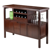 Load image into Gallery viewer, Diego Buffet Cabinet, WalnutBuffet Table size is  46&quot;W x 16&quot;D x 34&quot;H.  Two open Shelves size is 12&quot;W x 14&quot;D x 12&quot; Clearance.
