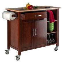 Load image into Gallery viewer, Mabel Utility Kitchen Cart, Walnut and NaturalOverall size of 42.7&quot;W x 18.9&quot;D x 35.4&quot;H. Table top size 39.3&quot;W and 18.9&quot;D.
