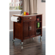 Load image into Gallery viewer, Mabel Utility Kitchen Cart, Walnut and NaturalOverall size of 42.7&quot;W x 18.9&quot;D x 35.4&quot;H. Table top size 39.3&quot;W and 18.9&quot;D.
