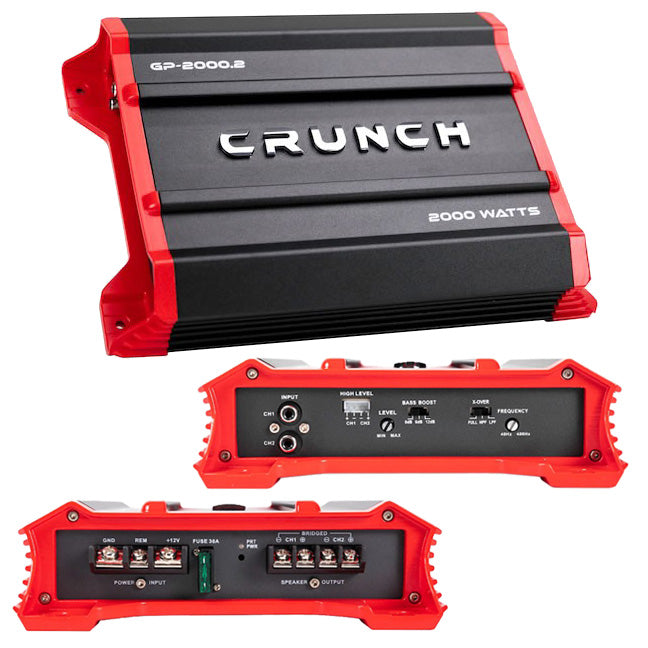 Crunch Ground Pounder 2 X 500  4 Ohms 2 X 1000  2 Ohms 1 X 2000 Watts  4 Ohms Bridged