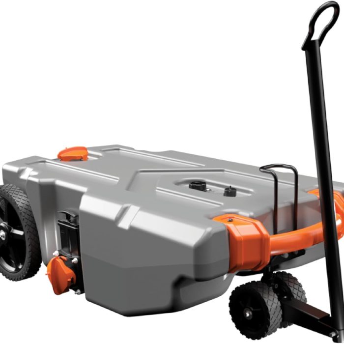 Camco Rhino 28-Gallon Portable Camper/RV Tote Tank | Features 2 Steerable No-Flat Front Wheels & Built-In Gate Valve | Includes Removable 24" Tow Bar, 3’ Sewer Hose & More RV Accessories