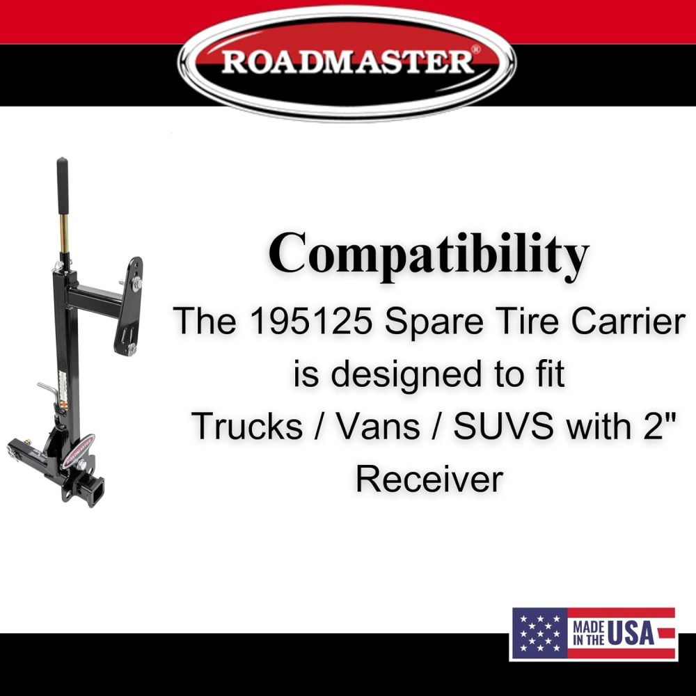 Roadmaster 195125 Spare Tire Carrier with 2" Drop fits Truck/Van/SUV 2" Receiver | Fits Wheels with a Lug Nut Bolt Circle Up to 8" | 6,000 lbs Maximum Capacity - Image 3