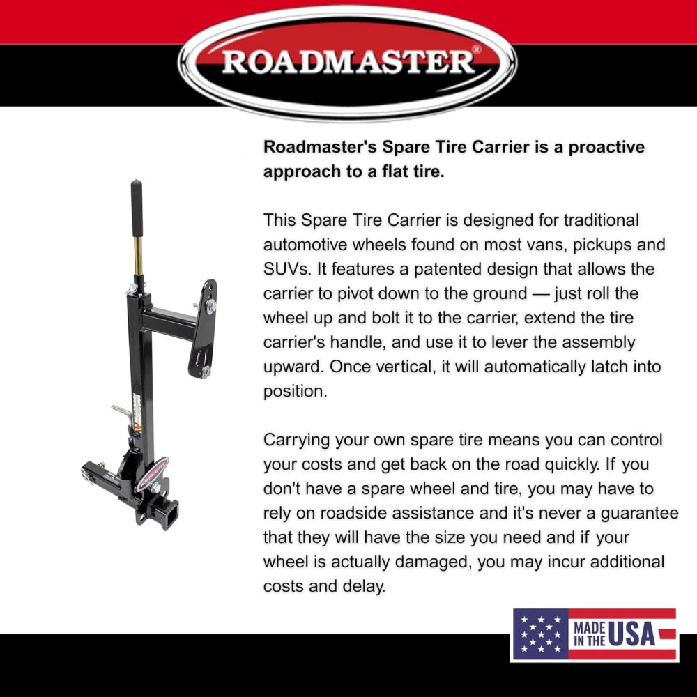 Roadmaster 195125 Spare Tire Carrier with 2" Drop fits Truck/Van/SUV 2" Receiver | Fits Wheels with a Lug Nut Bolt Circle Up to 8" | 6,000 lbs Maximum Capacity - Image 5