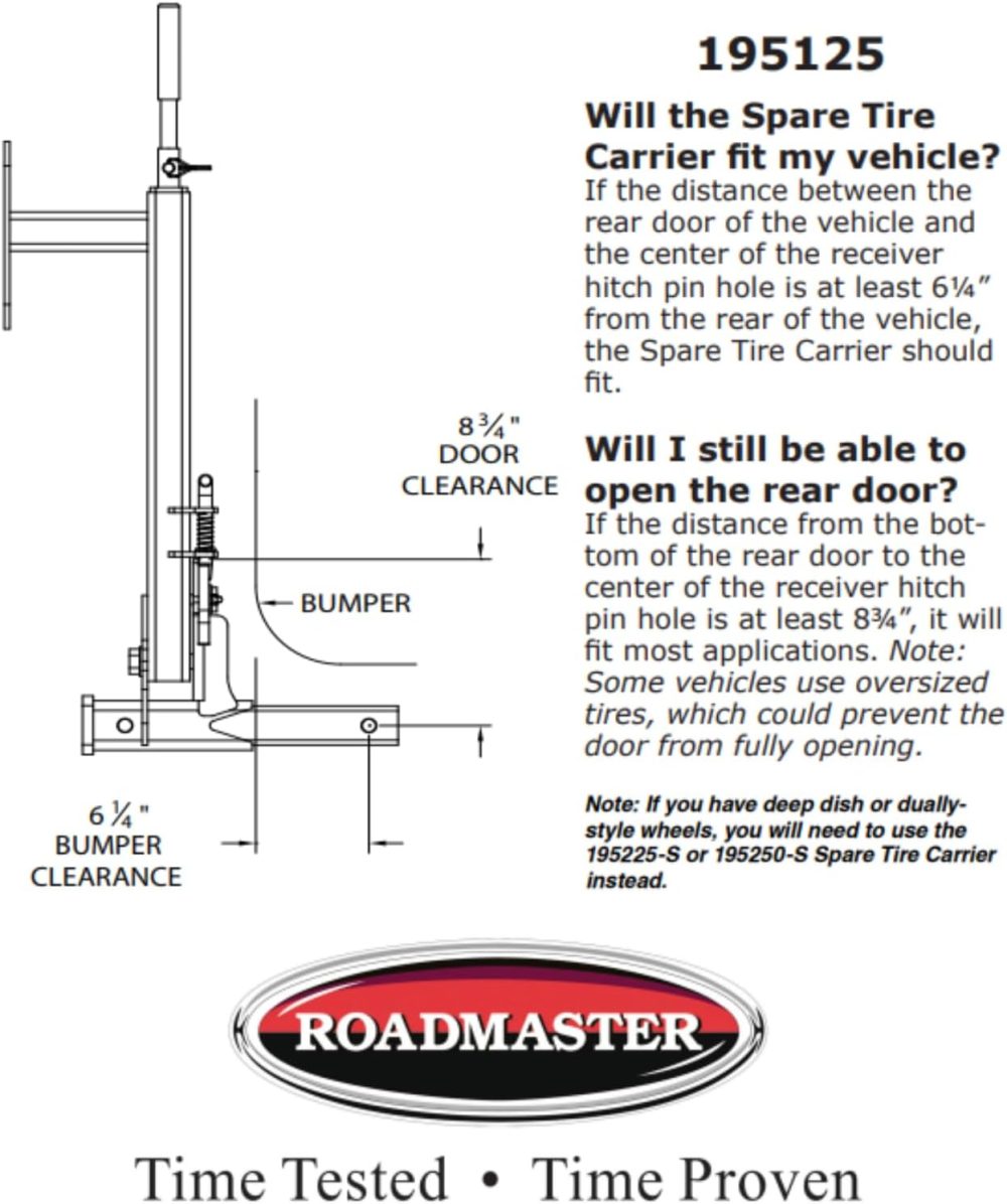 Roadmaster 195125 Spare Tire Carrier with 2" Drop fits Truck/Van/SUV 2" Receiver | Fits Wheels with a Lug Nut Bolt Circle Up to 8" | 6,000 lbs Maximum Capacity - Image 2