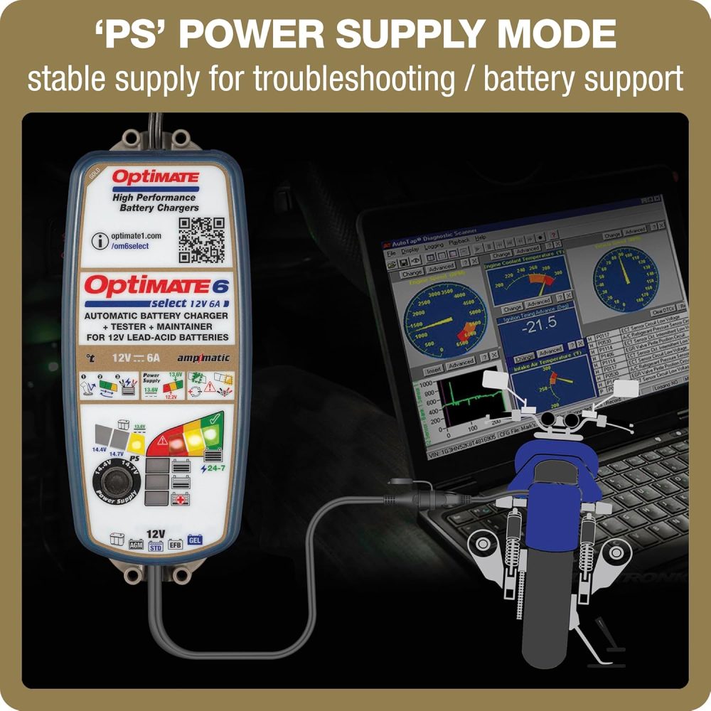 Optimate 6 Select - 12V 6A, High Performance Automotive Battery Charger & maintainer for premium AGM, Deep-Cycle and Motorcycle Batteries - Image 3