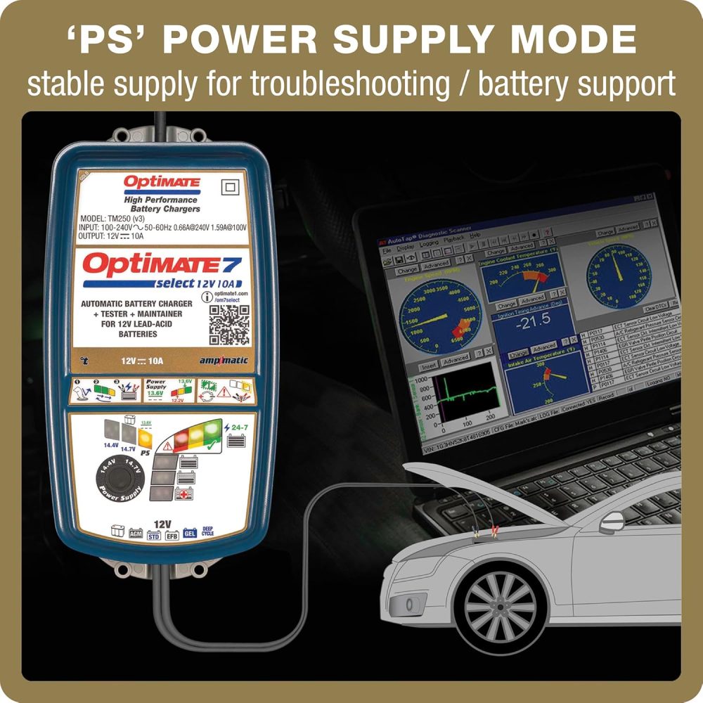 Optimate 7 Select - 12V 10A, High Performance Automotive Battery Charger & maintainer for premium AGM, Deep-Cycle Batteries - Image 4