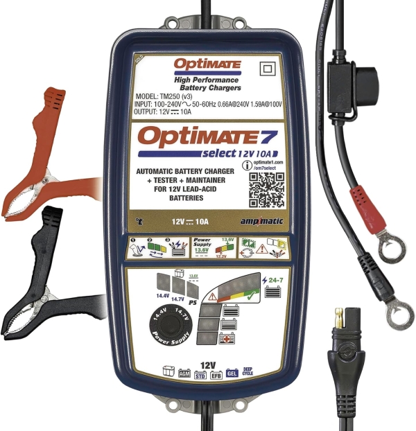 Optimate 7 Select - 12V 10A, High Performance Automotive Battery Charger & maintainer for premium AGM, Deep-Cycle Batteries