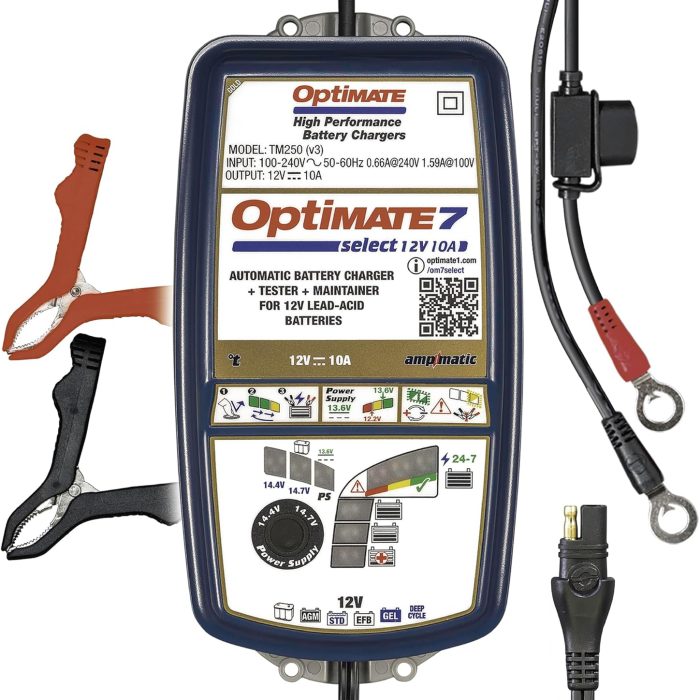 Optimate 7 Select - 12V 10A, High Performance Automotive Battery Charger & maintainer for premium AGM, Deep-Cycle Batteries
