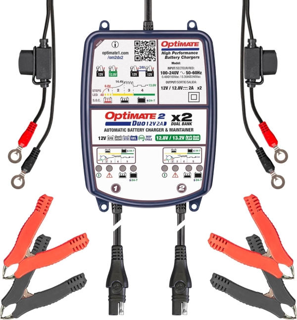 OPTIMATE 2 DUO X 2 BANK BRONZE 5 STEP AUTOMATIC BATTERY CHARGER & MAINTAINER