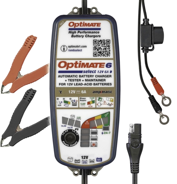 Optimate 6 Select - 12V 6A, High Performance Automotive Battery Charger & maintainer for premium AGM, Deep-Cycle and Motorcycle Batteries
