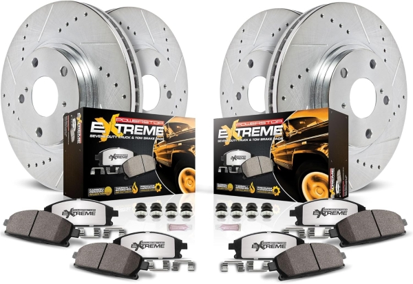 PowerStop Front and Rear Z36 Truck & Tow Brake Kit for 2012-2022 Ford F-250 Super Duty, 2013-2022 F-350 Carbon Fiber Ceramic Brake Pads and Drilled and Slotted Disc Rotors, K6405-36