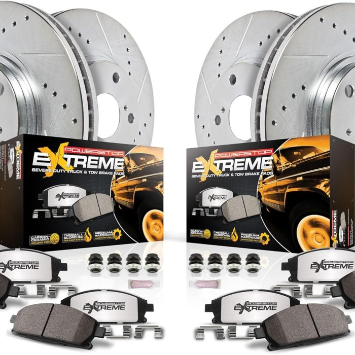 PowerStop Front and Rear Z36 Truck & Tow Brake Kit for 2012-2022 Ford F-250 Super Duty, 2013-2022 F-350 Carbon Fiber Ceramic Brake Pads and Drilled and Slotted Disc Rotors, K6405-36