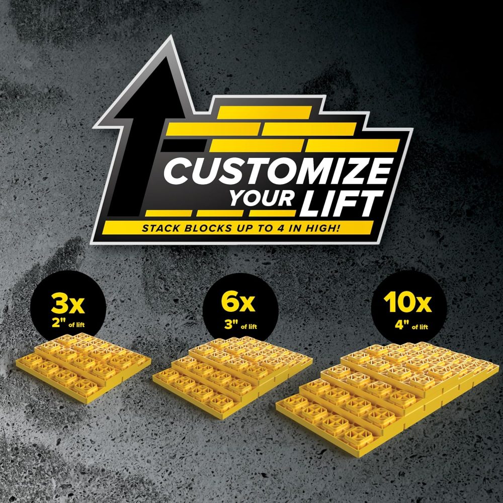 Camco Fasten Camper/RV Leveling Blocks - Features Interlocking Design for Customizable Height - Carrying Handle Twists to Secure Blocks for RV Storage - 17” x 8.5” x 1”, Yellow, 10-Pack (21023) - Image 2