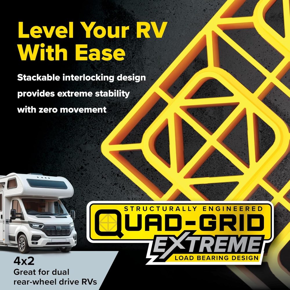 Camco Fasten Camper/RV Leveling Blocks - Features Interlocking Design for Customizable Height - Carrying Handle Twists to Secure Blocks for RV Storage - 17” x 8.5” x 1”, Yellow, 10-Pack (21023) - Image 3
