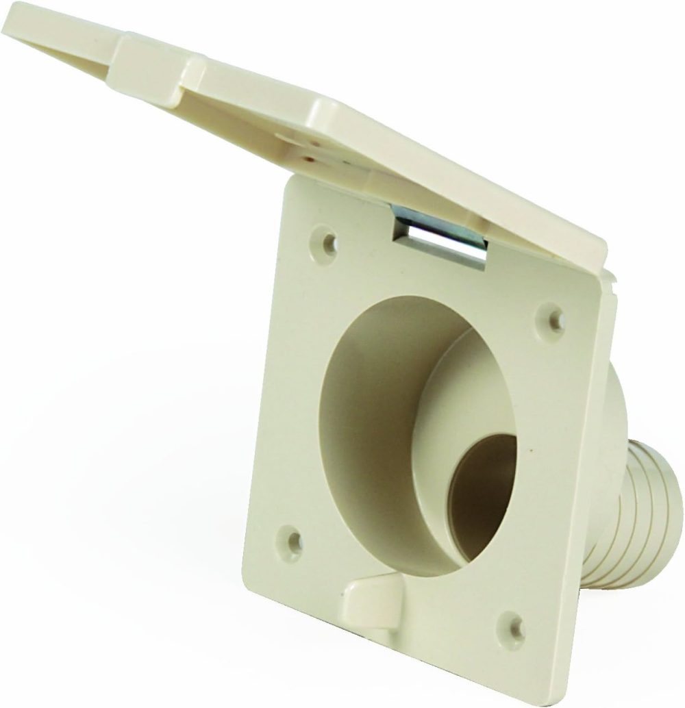 Camco RV Fill Spout with Door | Easy to Install | Colonial White (37102)