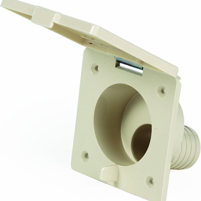 Camco RV Fill Spout with Door | Easy to Install | Colonial White (37102)